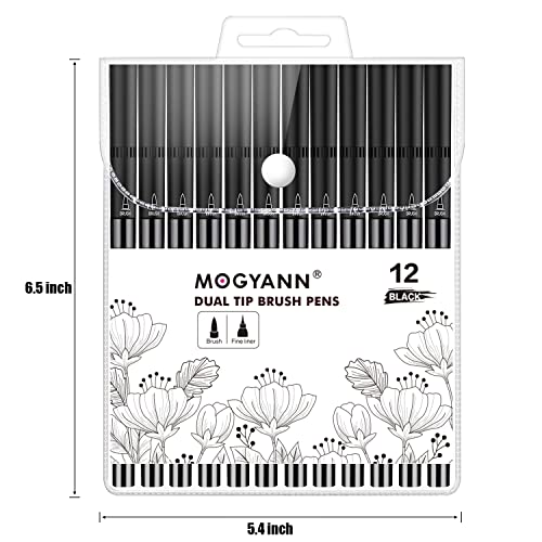 Mogyann Felt Tip Pens, 12 Pack Black Markers Colouring Pens for Art Drawing Sketching