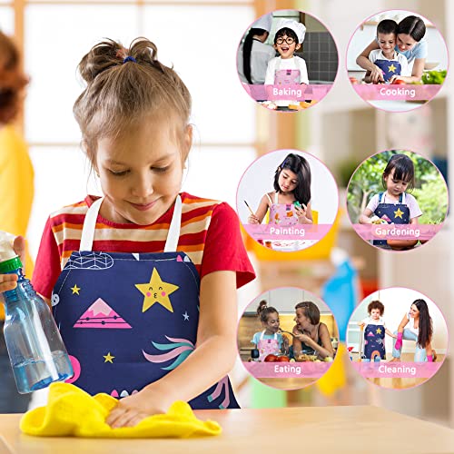 HOTUT 2 Pcs Kids Aprons, Cartoon Style Adjustable Child Chef Aprons, Unicorn Print Children's Apron for Kids Toddler Painting Baking Artist (PinkandBlue)