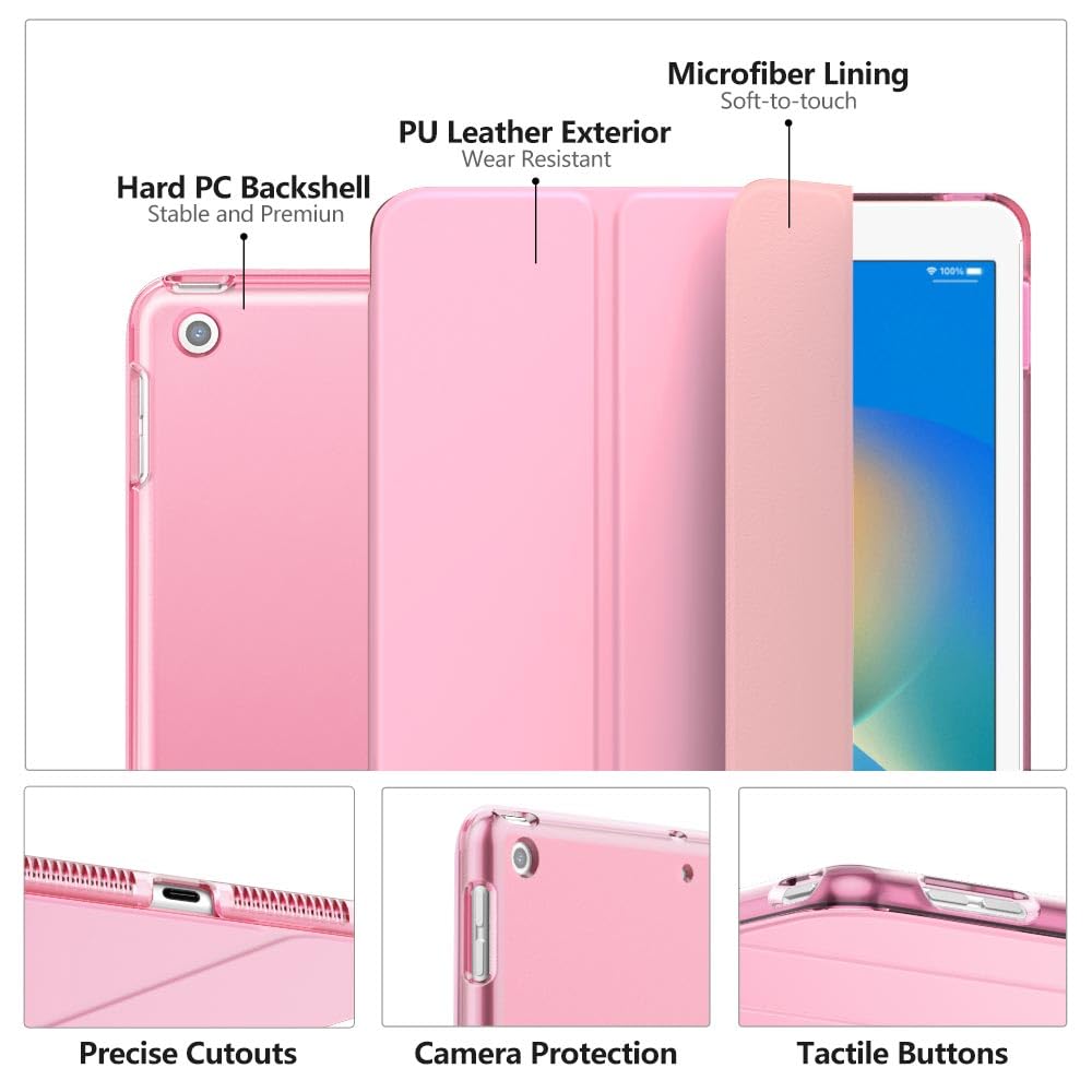 MoKo Case for iPad 10.2 iPad 9th Generation 2021/ iPad 8th Generation 2020/ iPad 7th Generation 2019, Slim Stand Hard Back Shell Smart Cover Case for iPad 10.2 inch, Auto Wake/Sleep, Flowers Pink