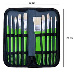 Exerz Artist Paint Brush Set – 10 pcs Professional Bristle Brushes in a Protective Travel Case/Perfect for Oil Colour Acrylic Gouache - Oil