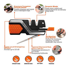 SHARPAL 101N 6-In-1 Pocket Knife Sharpener and Survival Tool, with Fire Starter, Whistle and Diamond Sharpening Rod, Quickly Restore and Hone Straight and Serrated Blade