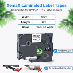 6X XemaX Label Tape Compatible for Brother Label Printer Tape 9mm TZe-221 Black on White Brother Label Tape 9mm for Brother P-Touch Label Maker PT-E110 H100R H100C H105 H110 E550W 1010 E100 H108 1000