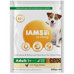 IAMS Complete Dry Dog Food for Adult 1and Small and Medium Breeds with Chicken 800 g (Pack of 2)