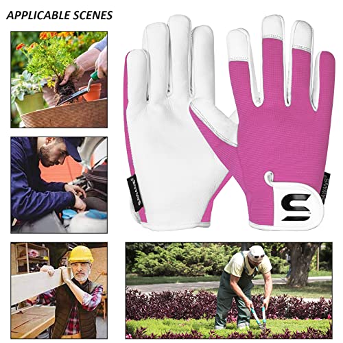 Leather Gardening Gloves Ladies and Mens Thorn Proof Garden Gloves for Women and Men Ideal Gardening Gifts Durable Goatskin Work Gloves (S, Pink)