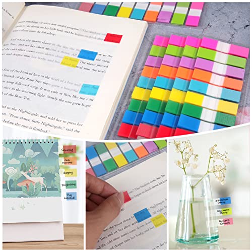 Sticky Tabs,moinkerin 1800 Pieces Transparent Sticky Notes Book Tabs PET Multicolor for Bookmarks,Studying,Office,School Planner Memo