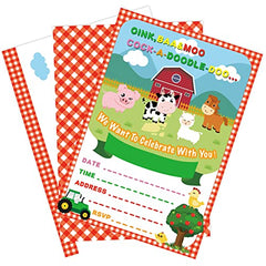 WERNNSAI Farm Party Invitations with Envelopes - 20 Count Farm Animals with Barnyard Tractor Invite Cards for Kids Boys Birthday Baby Shower Farm Themed Party Supplies