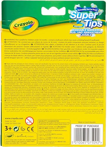 CRAYOLA SuperTips Washable Markers - Assorted Colours (Pack of 12) Premium Felt Tip Pens That Can Easily Wash Off Skin & Clothing Ideal for Kids Aged 3and