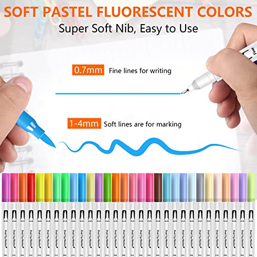 Efimeso 30 Colour Pastel Highlighters Pens, Aesthetic Double Highlighters Pastel Marker With Soft Tip Fine Tip, Cute Stationary Sets Accessories For Planner Notes School Supplies