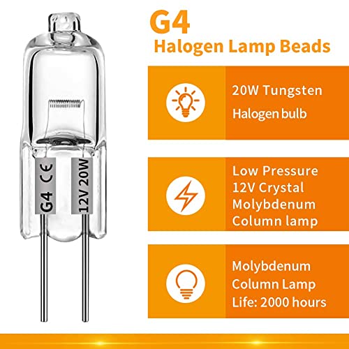 G4 Halogen Bulbs, 12 Pcs 10W 12V Halogen Light Bulbs 2 Pin Clear Capsule Lamp Bulb, Halogen-Pin-Base-Lamp Warm White Light Clear Capsule for Cooker Lighting, Signal Lights, Track Lighting (12)