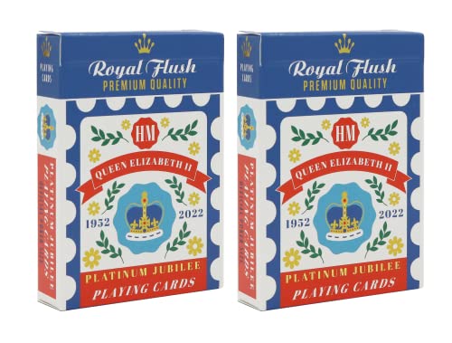 Royal Flush Queen's Commemorative Playing Cards - Twin Deck of Platinum Jubilee 2022 Poker Cards, Superior Cartamundi Linen Finish, Easy To Shuffle & Durable, Limited Edition