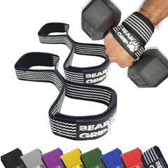 BEAR GRIP - Premium Figure 8 weight lifting straps (sold in pairs) (Black/White)