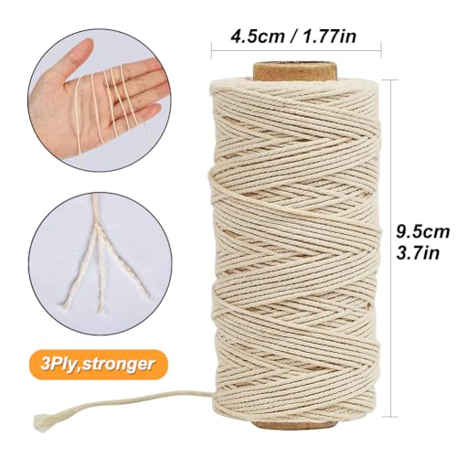 Tenn Well Butchers String, 3Ply 100m Strong Cotton Kitchen Twine Food Safe Oven Cooking String for Meat Trussing Tying, Chicken Roasting and Sausage Making (Beige)