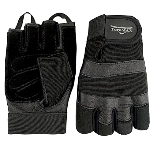 TOROMAX Weight Lifting Gloves Gym Gloves for Training, Fitness, Workout, Crossfit Exercise, cycling Leather Padded for Extra Grip Full Palm Protection, Breathable Anti Slip (Black, Large)