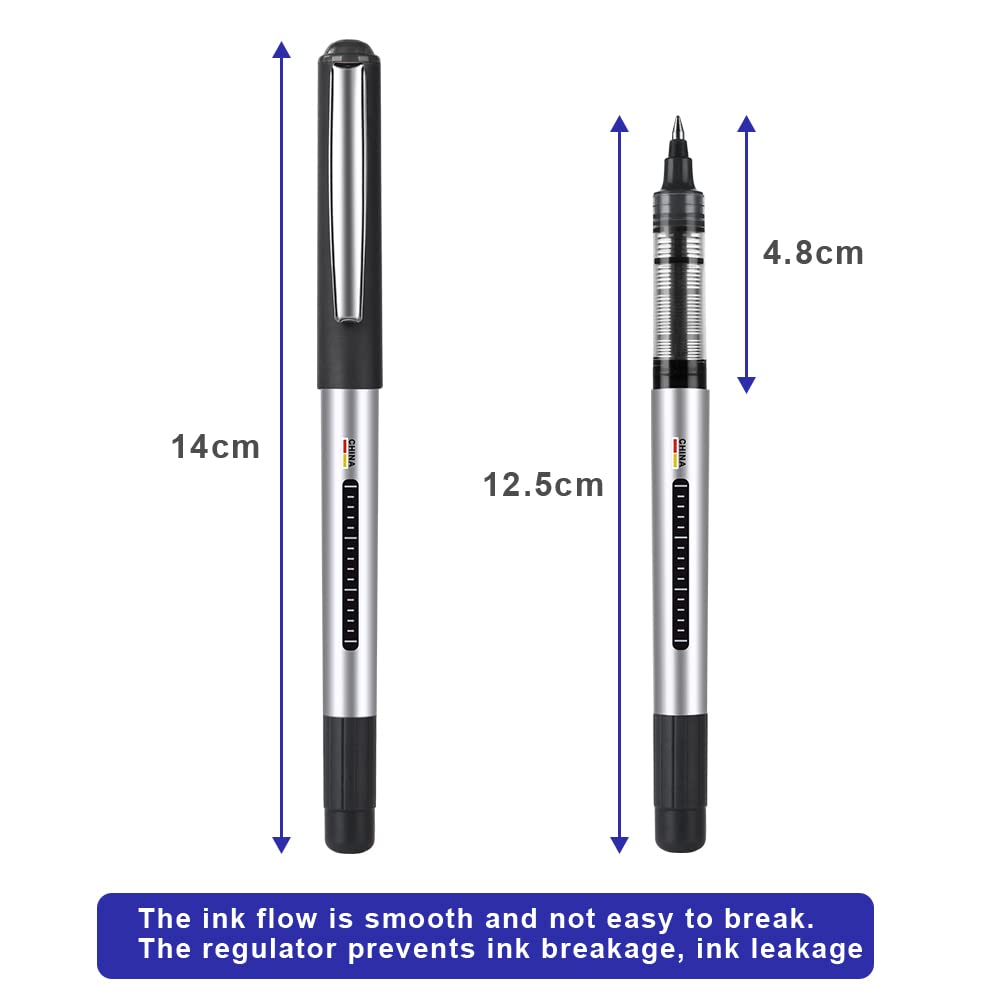 OFFCUP Liquid Ink Rollerball Pen, 10pcs Gel Pens, 0.5mm Quick-Drying Ballpoint Pens Rollerball Pens Writing Pens for Bullet Journal, Notebook. School & Office Accessories for Students Adults (Black)