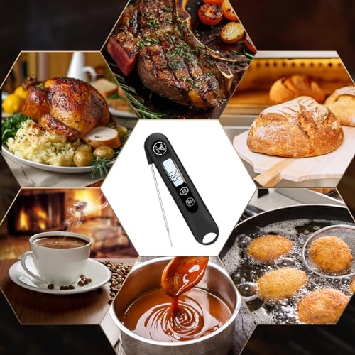 DOQAUS Meat Thermometers, 3S Instant Read Food Thermometer, Accurate Meat Thermometer Probe With Backlight, Foldable Long Probe & Auto On/Off, Cooking Thermometer for Kitchen, BBQ, Water, Milk(Black)