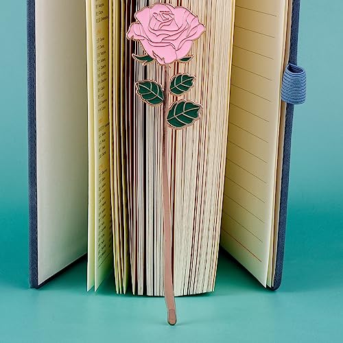 Bewudy Pink Rose Bookmark Gift, Metal Book Page Holder for Reading Lovers, Teacher Appreciation Gifts Valentine Mother's Day Christmas Birthday Gift for Women Book Lovers (Pink Rose)