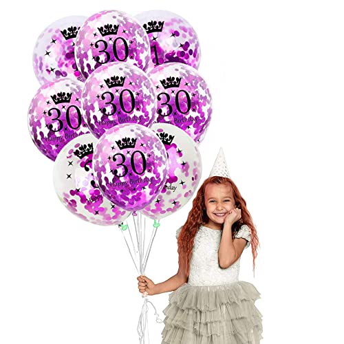 12 inch Happy Birthday Confetti Balloons Premium Quality Age Printed Balloons Birthday Party Decoration Themes Pack of 10 Pink colour 30th Birthday