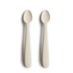 Mushie Silicone Baby Feeding Spoons   1x Set of 2 Silicone Feeding Spoons for Babies & Toddlers   Material: Food Grade Silicone   Dishwasher Safe (Ivory)