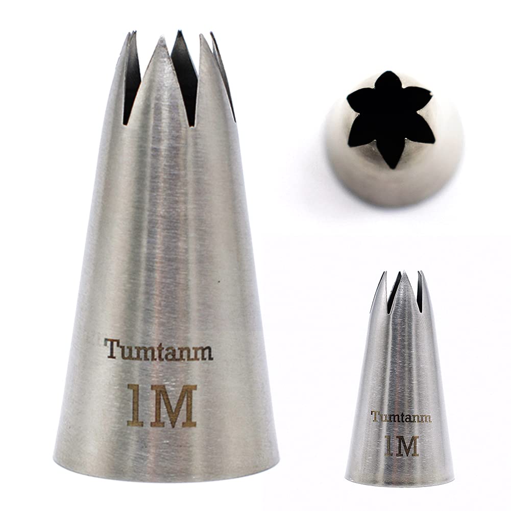 Tumtanm 1M Nozzle Open Star Piping Tip, Large Seamless Stainless Steel Icing Piping Nozzle Tip #1M