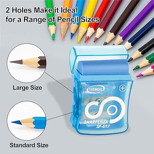 4Pcs Manual Pencil Sharpener, Double-Hole Pencil Sharpener with Container Manual Compact Portable Pencil Sharpenerfor Kids Adults Students School Class Home Office(Yellow,Pink,Green,Blue)