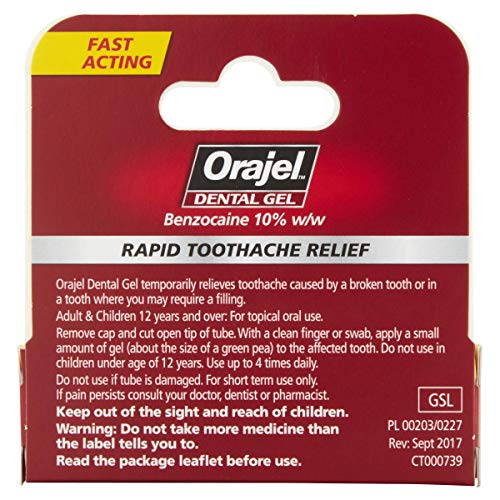 Orajel Dental Gel Rapid Toothache Relief, with Benzocaine 10% w/w 5.3g