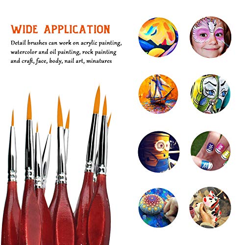 Detail Paint Brush Set, Rock Ninja 9pcs Thin Brushes for Fine Detailing & Art Painting - Acrylic,Watercolor, Oil Miniatures, Scale Models, Airplane Kits, Nail, Line Drawing, Warhammer 40k