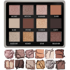 Smoky Eyes Nude Eyeshadow Palette - 12 Highly Pigmented Cool Toned Shimmer Matte Colours For Professional Everyday Neutral Natural Looks - Travel Size Eye Shadow Makeup Palette With Mirror