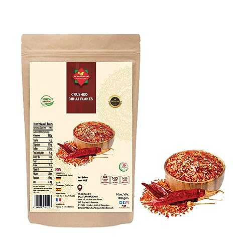 Crushed Chillies ( 100g/3.52oz) , Chilli Flakes   Red Chilli Flakes   Premium Quality   100% Natural   No Additives