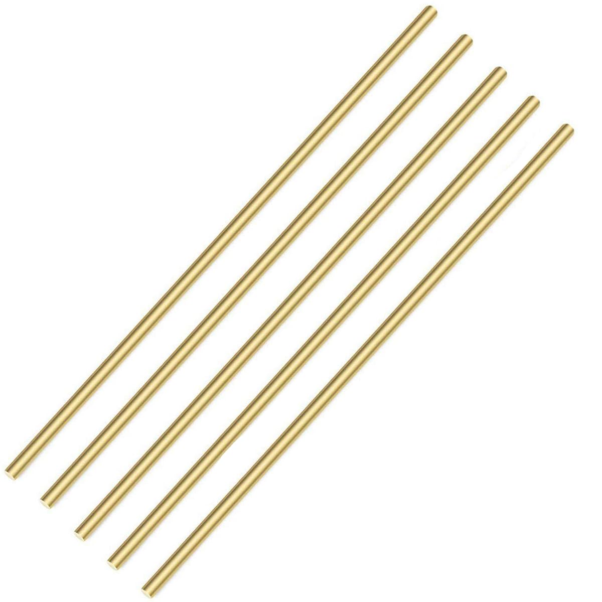 5PCS 2mm Brass Rod, Metal Solid Round Brass Rod Pin Lathe Bar Stock for RC Model Airplane Helicopter DIY Craft - 300mm Length