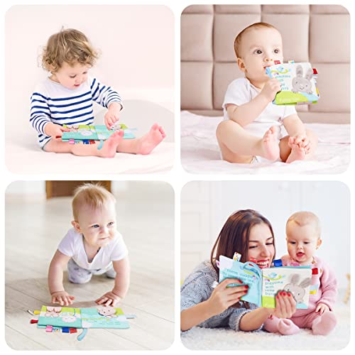 Vicloon Soft Toys Baby Cloth Books, Baby Soft Books, Baby Bath Cloth Book, First Year 3D Animals Tails Crinkle Sensory Touch and Feel Book for Early Development Learning Books (Colorful Bunny)