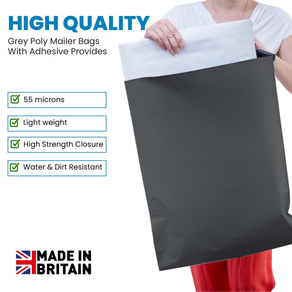 UK SUPPLIES 100 Grey Mailing Bags 300x350mm With Waterproof & Strong Self Seal Strip Ideal For Posting & Packaging   Large Mailing Bag   Postage Bags   Mailing Bags For Clothes (12 x 14 Inch, 100)