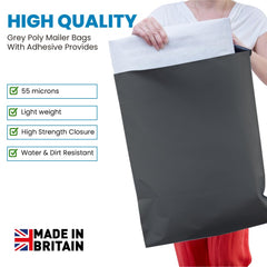 UK SUPPLIES 100 Grey Mailing Bags 300x350mm With Waterproof & Strong Self Seal Strip Ideal For Posting & Packaging   Large Mailing Bag   Postage Bags   Mailing Bags For Clothes (12 x 14 Inch, 100)