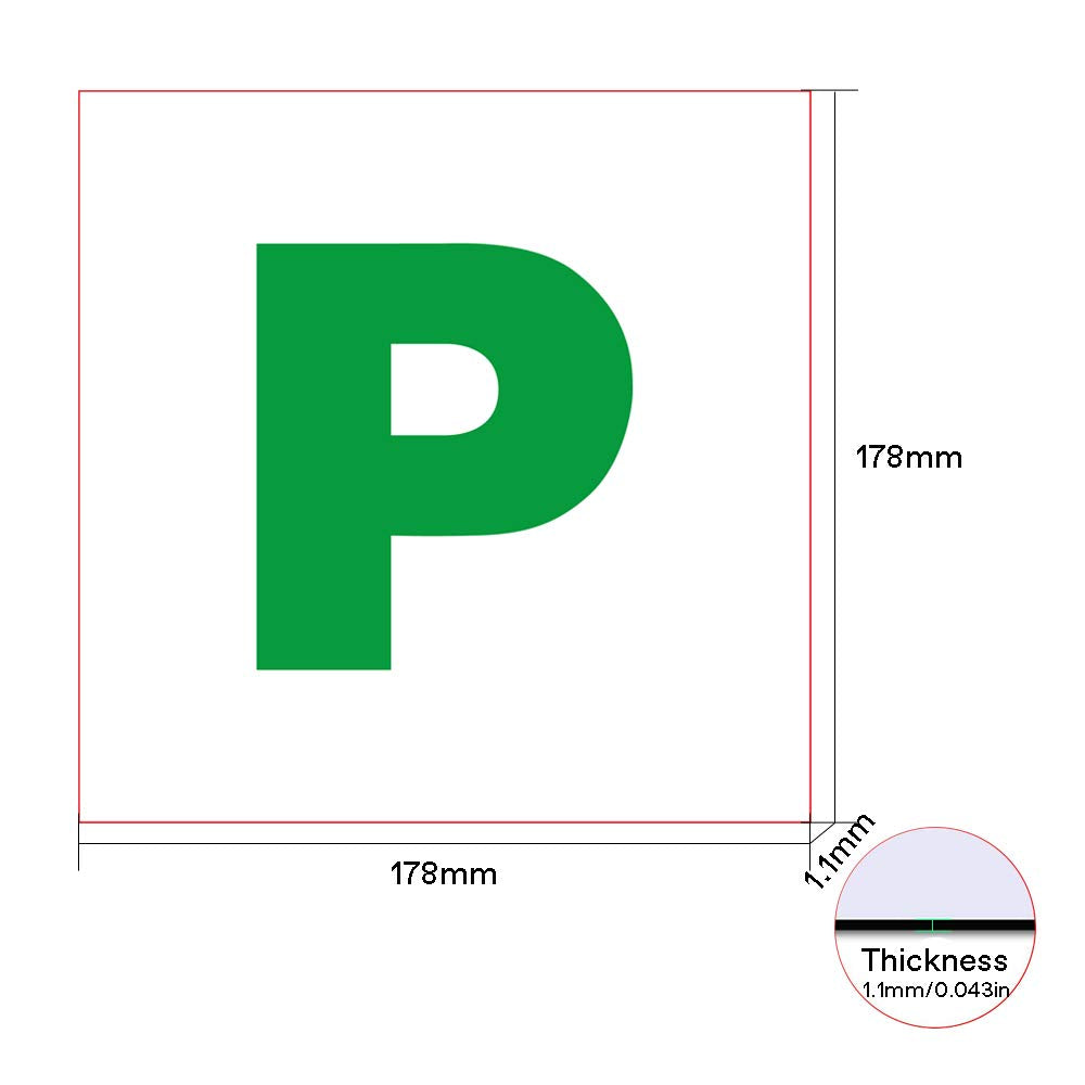 BEEWAY Fully Magnetic P Plates for Car New Driver - Extra Thick 1.0mm Strong Magnet, Not Fly Off At High Speeds - 2 Pack