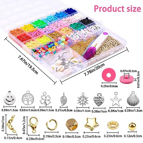 DIYDEC 2460 Pcs Clay Beads Kit, 18 Colors Flat Round Clay Beads Bracelet Making Kit, Heishi Clay Spacer Beads with Heart Letter Polymer Clay Beads for Jewelry Making Necklace Earring DIY Craft