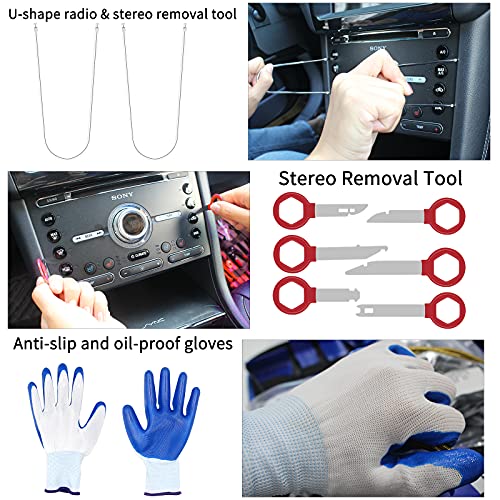 Wetado Trim Removal Tool Kit, Car Panel/Door/Audio Removal Tool Set, Auto Clip Pliers/Fastener Terminal Remover Tool, Push Pin Bumper Retainer Clip, Plastic Pry Tool Set with Storage Bag(203Pcs Red)