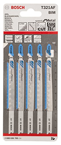 Bosch Professional 5x Jigsaw Blade T 321 AF Speed for Metal (for Metal pipes & profile, thin-wall, Accessories Jigsaw)