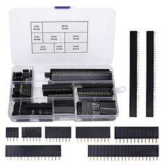 VooGenzek 120 PCS 2.54mm Breakaway PCB Board Pin Header Connector Strip Assortment Kit, Female Pin Header Socket Connector Strip, for Arduino Stackable Shield (4/6/8/10/12/16/20/40 Pin)