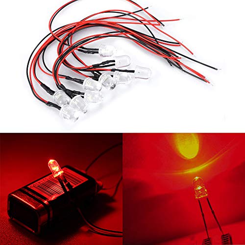 YIXISI 50 PCS 5mm LED Diodes Light, Ultra Bright 12V 20cm Pre Wired, Red