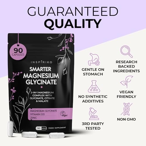 Magnesium Glycinate Supplements for Women - Reduces Fatigue, Leg Cramps & Supports Sleep. Chelated 3-in-1 Magnesium Glycinate Complex with Bisglycinate, Malate & Citrate. 90 Capsules, Made in UK