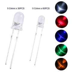 ELEGOO 3m and 5m Diffused and Clear Assorted LED Kit 5 Colors, Pack of 600 (3mm and 5mm 5 Colors) for Arduino