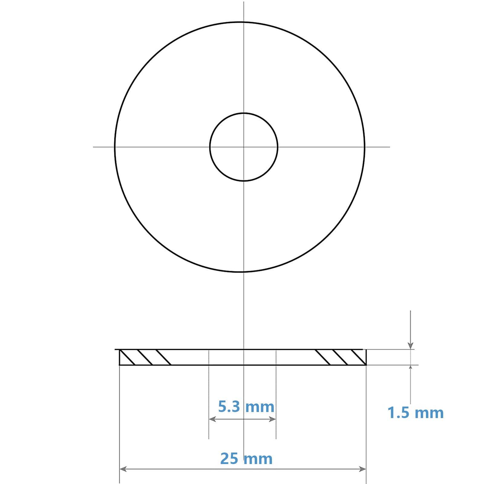 M5 x 25mm Flat Washer (Pack of 25) A2 Stainless Steel - Large Penny Washers for Screws Bolts