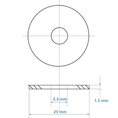 M5 x 25mm Flat Washer (Pack of 25) A2 Stainless Steel - Large Penny Washers for Screws Bolts