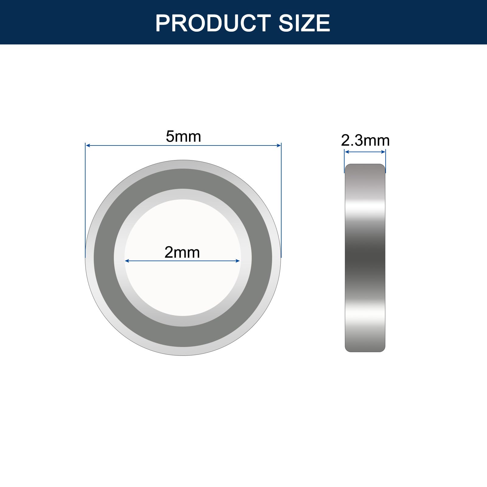 HiPicco 682ZZ Deep Groove Ball Bearings, ID 2mm x OD 5mm x Width 2.3mm Miniature Bearings, Double Metal Shielded Ball Bearing Chrome Steel Z2 Lever 20pcs