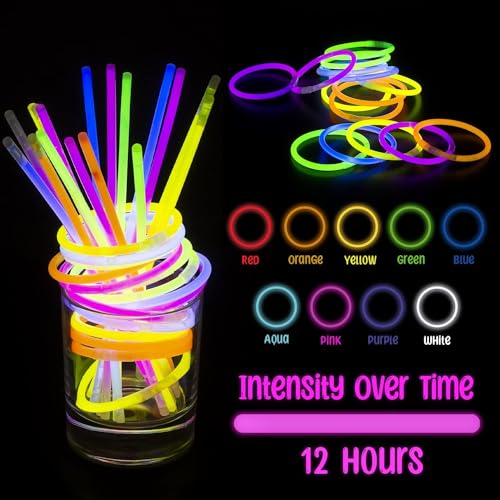 SHATCHI 50Pcs Glow Sticks 8 inches and Connectors Neon Colours Kit for Bracelets, Rings Necklace Halloween Rave Fancy Dress Party Props Bag Fillers Toys Favours