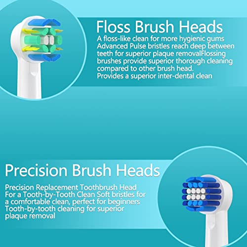 KHBD Toothbrush Head Compatible with Braun Oral b Electric Toothbrush, 16 Packs Replacement Toothbrush Heads-Include 4 Precision Brush, 4 Floss Brush, 4 Deep Cleaning Brush, 4 Sensitive Brush, White