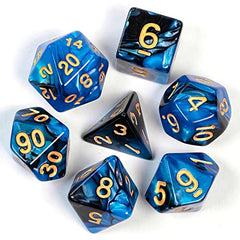 Cusdie 7Pcs/Set DND Dice Set D&D Polyhedral Dice for Dungeons and Dragons Role Playing Dice Games RPGs (Blue Mixed Black)