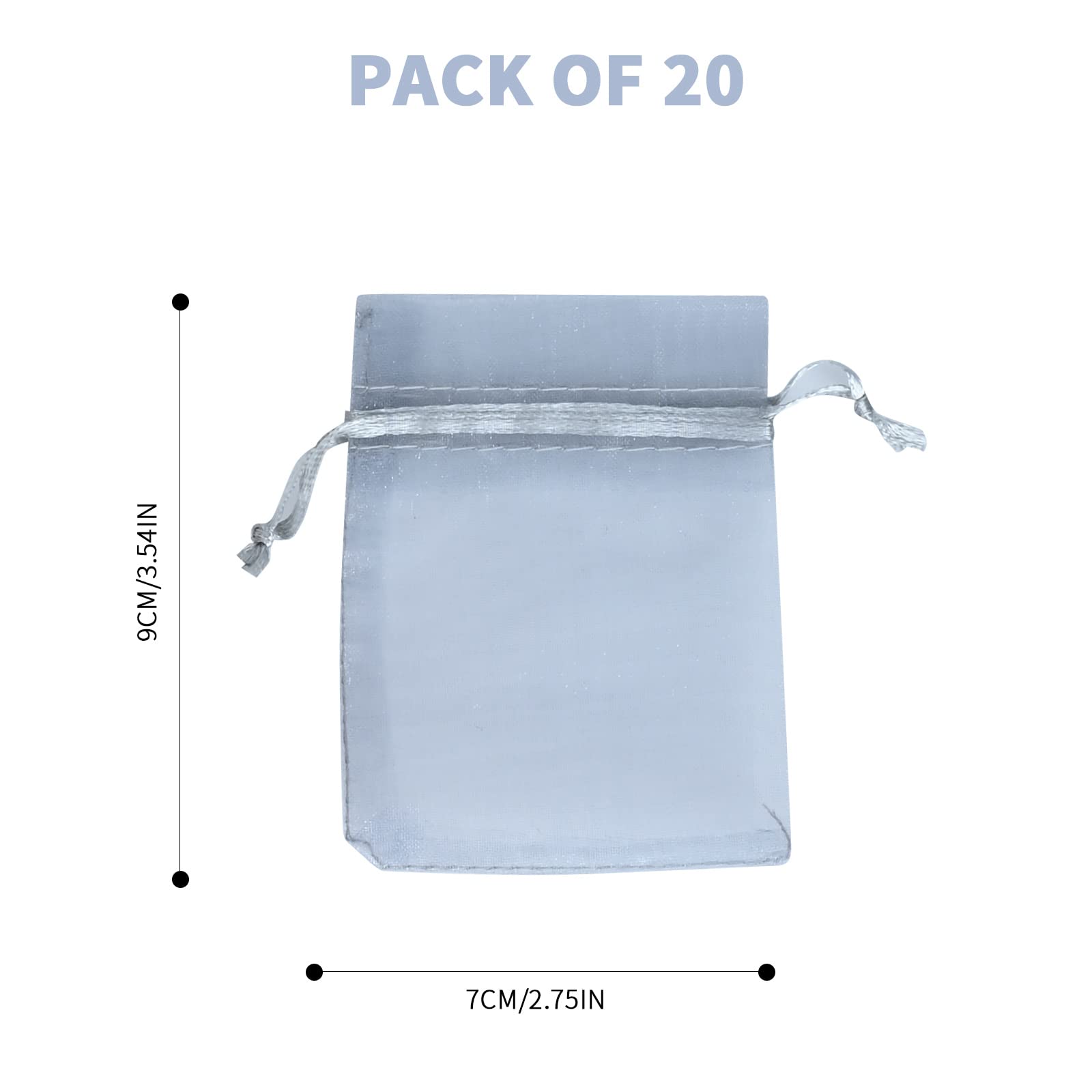 SUSNUAN Silver Grey Organza Gift Bags 20Pcs, 7x9cm Organza Bags Small Jewellery Pouches Wedding Favours Bags for Wedding, Anniversary, Christmas, Baby Shower, Birthday Party Drawstring Gift Bags