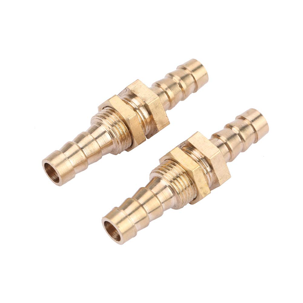 Brass Bulkhead Pipe Fitting, Akozon Brass Barbed Bulkhead Fitting 2 Pcs Hose Barb Brass Coupler Connector Adapter(8mm)