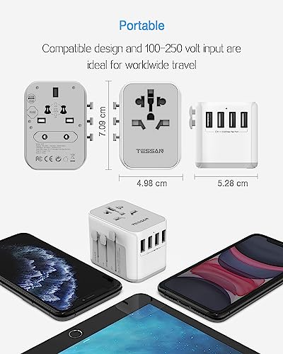 TESSAN Plug Adapter Worldwide with 4 USB and 1 AC Socket, International Travel Adapter UK to European Power Universal Plug Adaptor for EU USA Australia Thailand