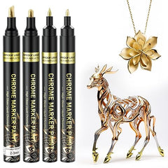 SigWong Metallic Chrome Markers, 4Pcs Mirror Acrylic Pens Paint, Waterproof and Reflective, Gloss Permanent Liquid Chrome Pen for Resin Painting, Model Metal Glass Plastic Painting - Gold